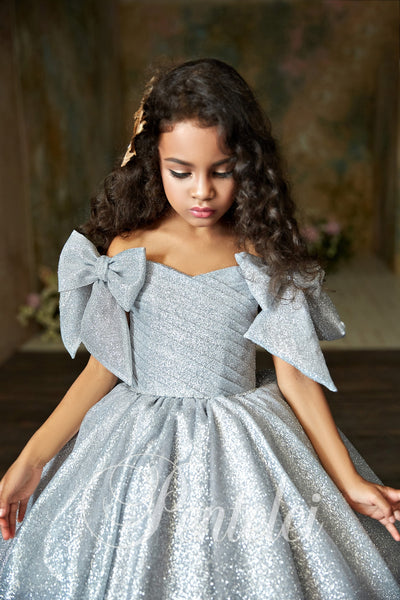 Shiny Flower Girl Children Ball Gown. Sparkly Gowns