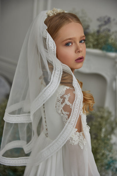 HemerVows Simple Mini 2 Tier Cut Edge Bridal Wedding Veil with Rhinestone  Cross First Holy Communion Veils for Women Girls