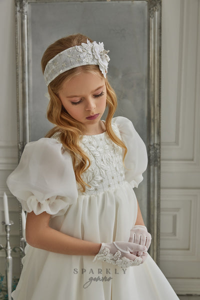 Rhinestones Trim Decorated Waist Line First Communion Dress, Girls Dresses, outlets Tulle Special Occasion, Communion, White Dresses