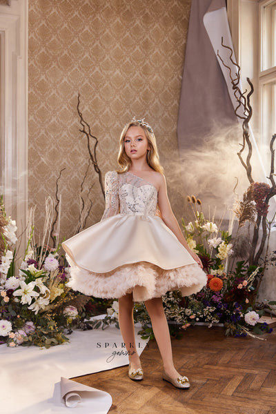 Kidsdreamus Illusion Neckline First Communion Flower Girl Dress