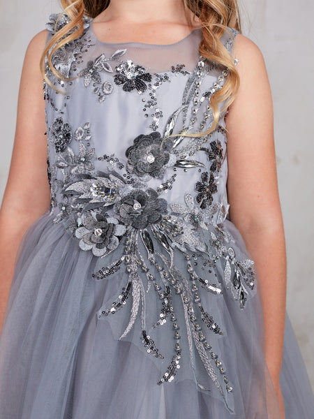 Silver flower cheap girl dresses uk