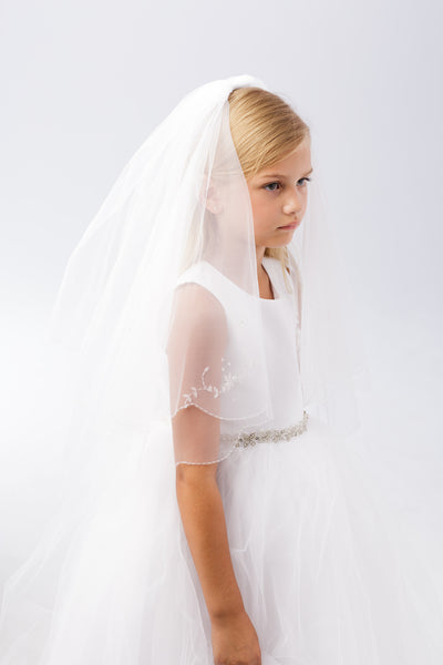 Girls Traditional Crystal Rhinestone Veil For First Communion