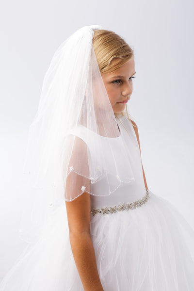 Pentelei Two Tier Veil First Communion Flower Girl Accessories Style Celestial A45 in Stock Ivory