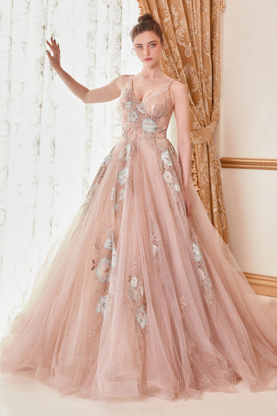 Dramatic V-Neckline Tulle Blush Lilian Andrea & Leo Couture A0893BSH