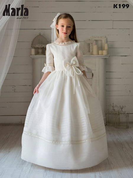 Classy Rustic Fabric Skirt French Sleeves Beige Stripes Spanish Communion Gown Marla L182 Pre-Order 7 / As in The Photo (Rose/Beige)