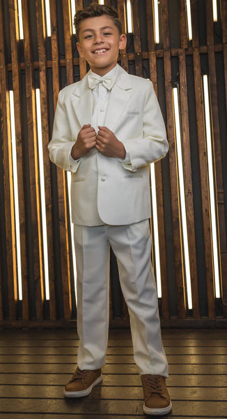 Boy s Slim Fit Single 5 Pieces Ivory Tuxedo for First Communion Ring Sparkly Gowns