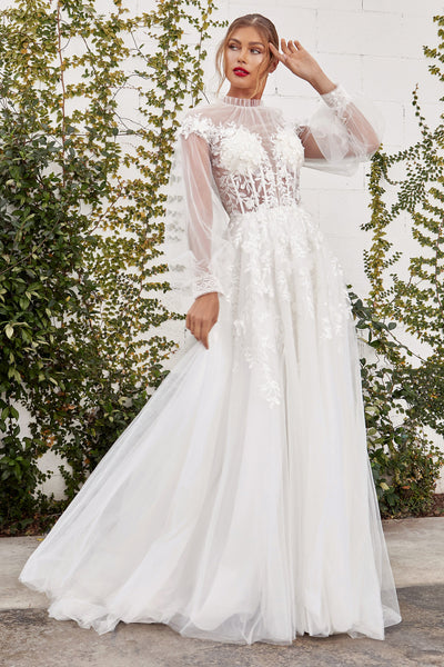 Bling A Line See-through Long Sleeves Wedding Dress, PW280