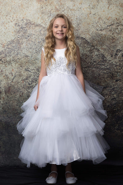 Designer White Double Layer Tulle Communion Girl Dress – Paparazzi Kids