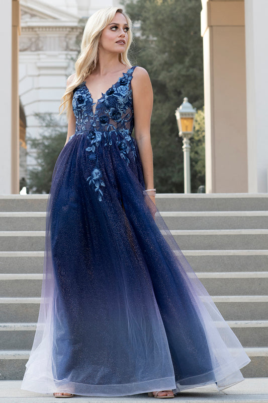 Sparkle Ombre Tulle Ethereal A-line Navy Dress AC5015
