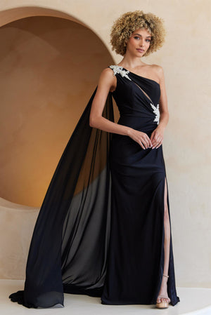 One Shoulder Cut Off Evening Dress 7056