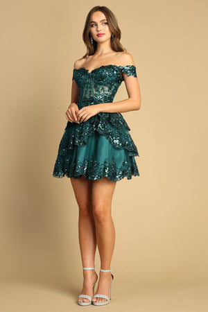 Ruffle Skirt Sequins Cocktail Dress 1051