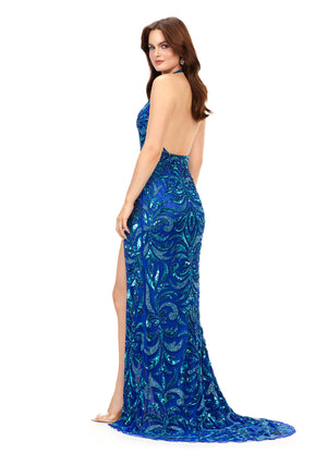 ON SALE SIZE 2 TUORQUISE Ashley Lauren 11283 Halter Evening Gown with Sequin Motif