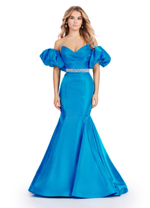 Ashley Lauren 11419 Strapless Puff Sleeves Satin Gown