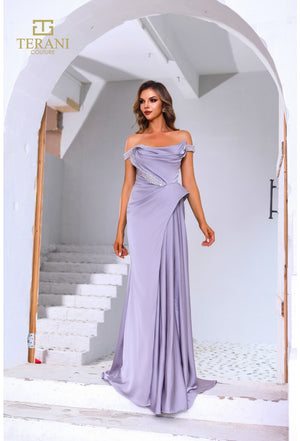 Terani 251E4220 Off the Shoulder Embellished Long Dress