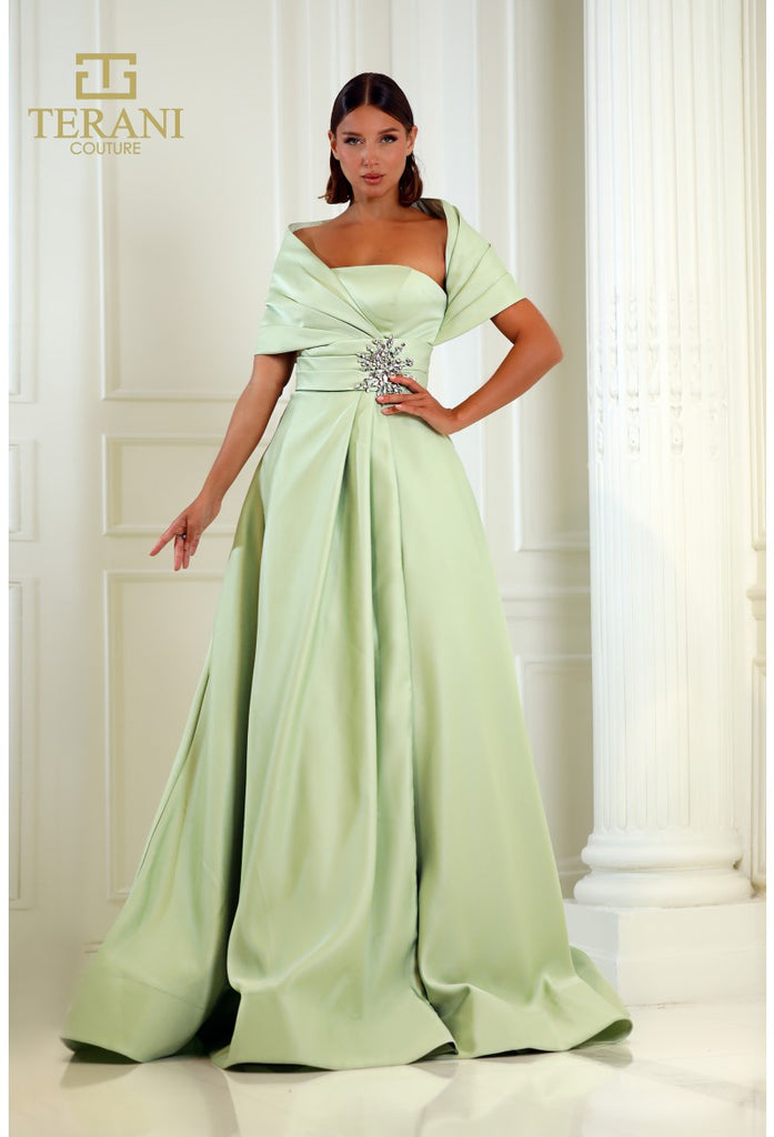 Terani 251M4441 One Shoulder Wrap A-line Evening Dress