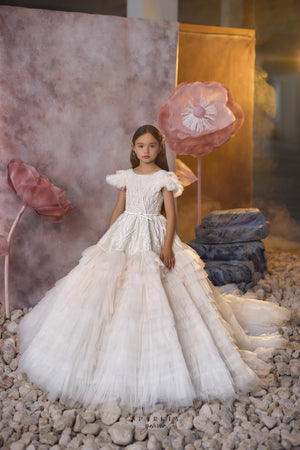 Short Sleeves Communion Flower Girl Dress Celestial 3708