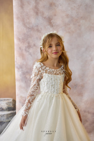 Elegante falda sin mangas de una línea vestido de una línea vestido de comunión de niña de flores Celestial 3229