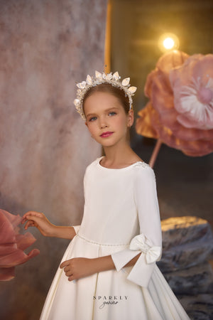 Elegante falda sin mangas de una línea vestido de una línea vestido de comunión de niña de flores Celestial 3229