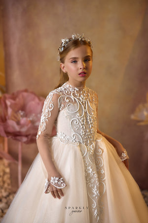 Embroidered Communion Flower Girl Dress Celestial 3722