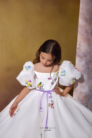 Puffed Sleeves Communion Flower Girl Short Dress Celestial 3730S