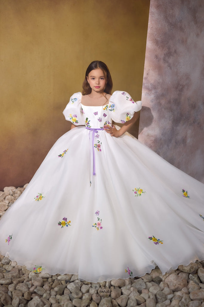 Elegante falda sin mangas de una línea vestido de una línea vestido de comunión de niña de flores Celestial 3229