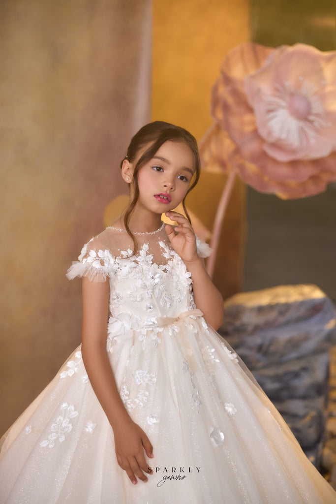 Short Sleeves Communion Flower Girl Dress Celestial 3731