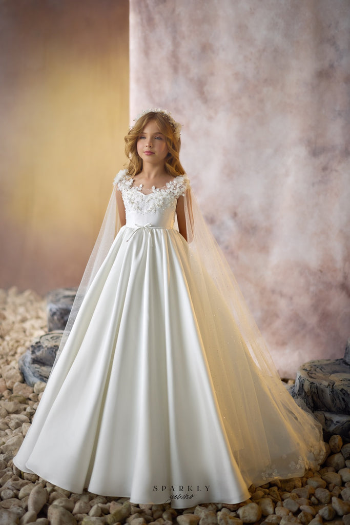 Removable Cape Communion Flower Girl Dress Celestial 3739