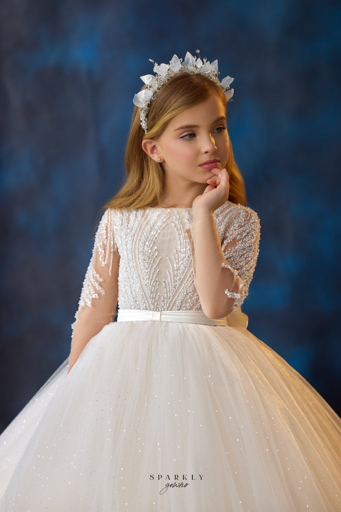 Beaded Communion Flower Girl Dress Celestial 3740