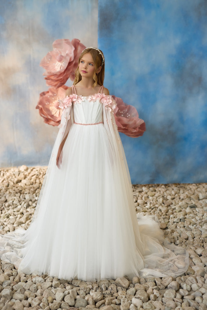 Pearled Communion Flower Girl Dress Celestial 3742