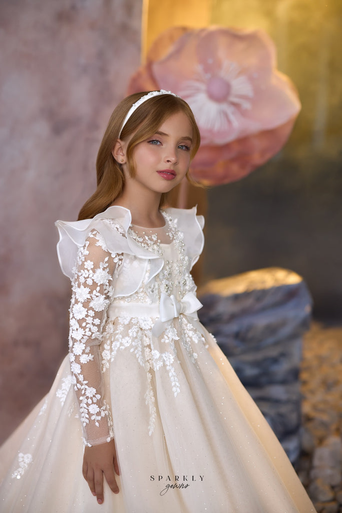 Long Sleeves Communion Flower Girl Dress Celestial 3743