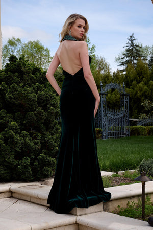 Velvet Gown with Beaded Trim By Jovani 40119