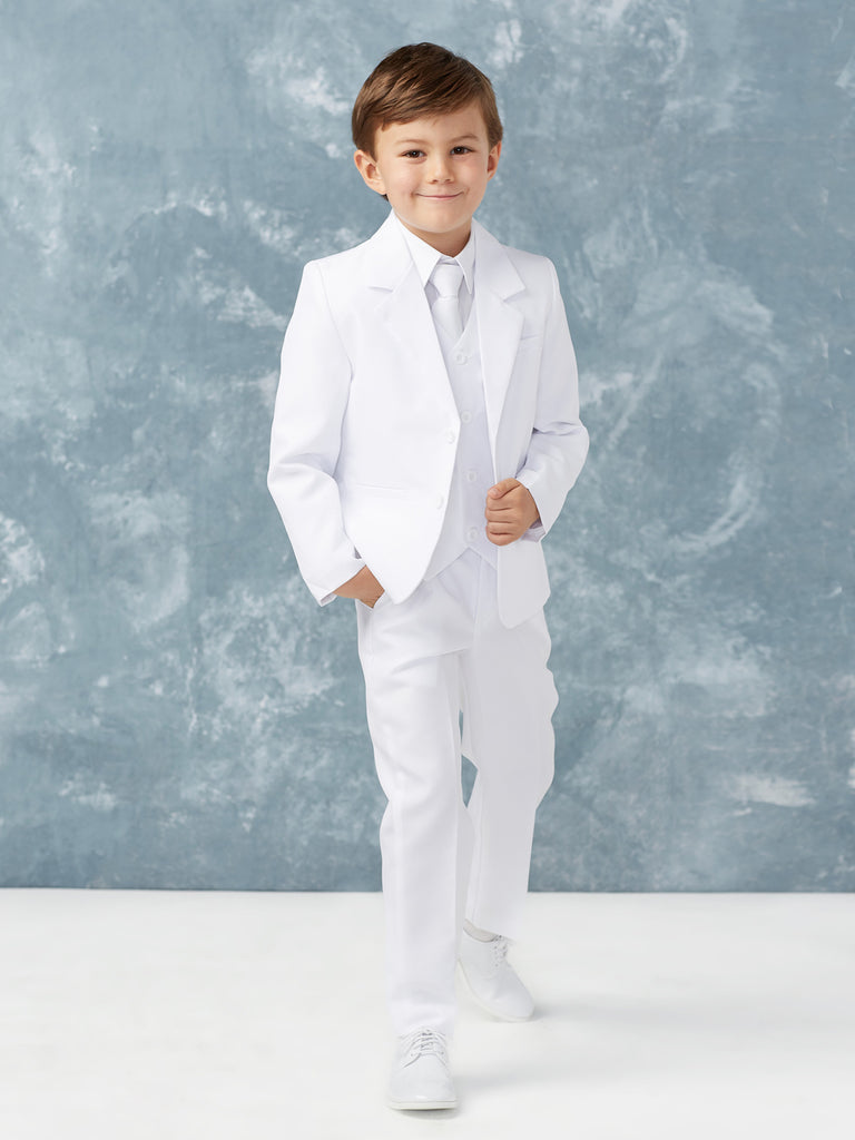 Boy's Slim Fit  5 Pieces  White Suit  Ring Bearer Communion