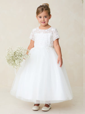 Short  Sleeves Lace First Communion Gown 5883