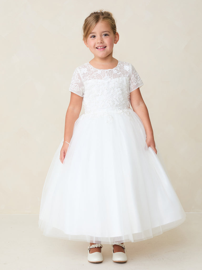 Short  Sleeves Lace First Communion Gown 5883