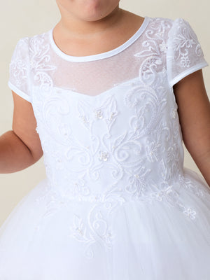 Cap Sleeves Illusion Neckline  First Communion Flower Girl Gown 5885