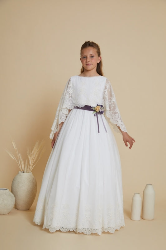 Lace Cape Spanish Communion Gown Amaya 617005MF