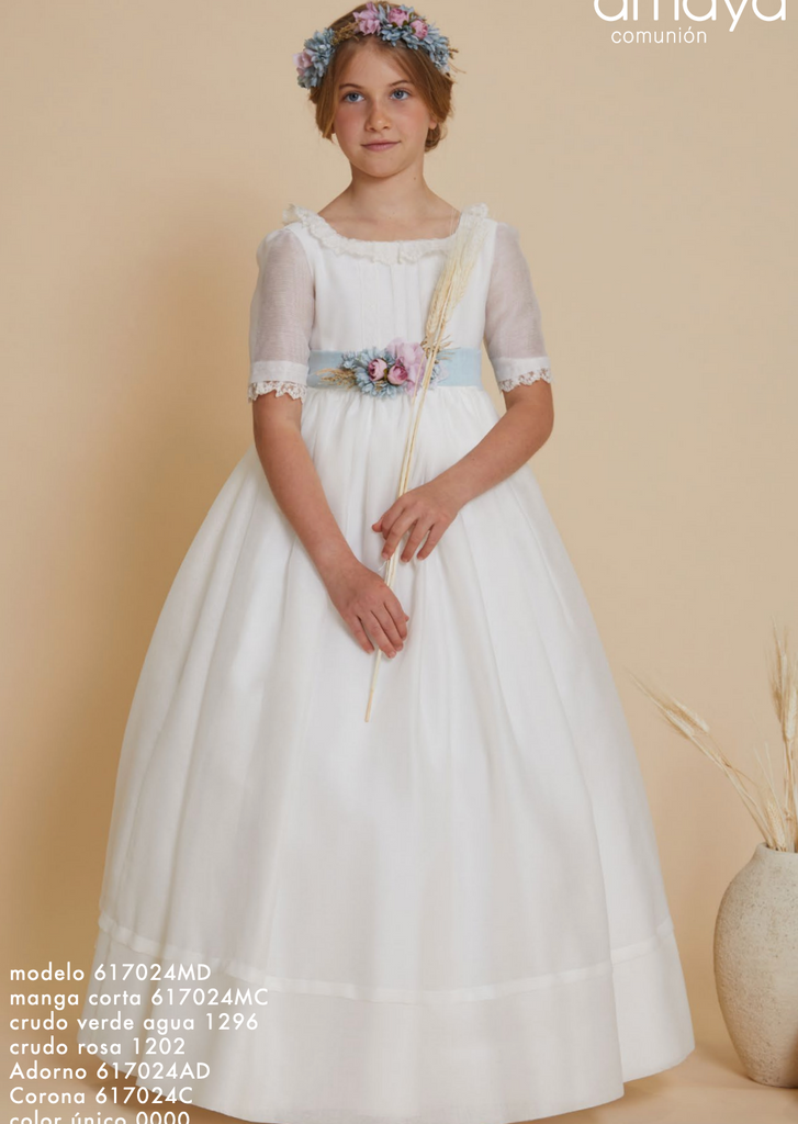 French Sleeves Spanish Communion Gown Amaya 617024MD