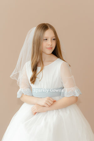 Two-Layers Communion Veil with Ribbon Daisy