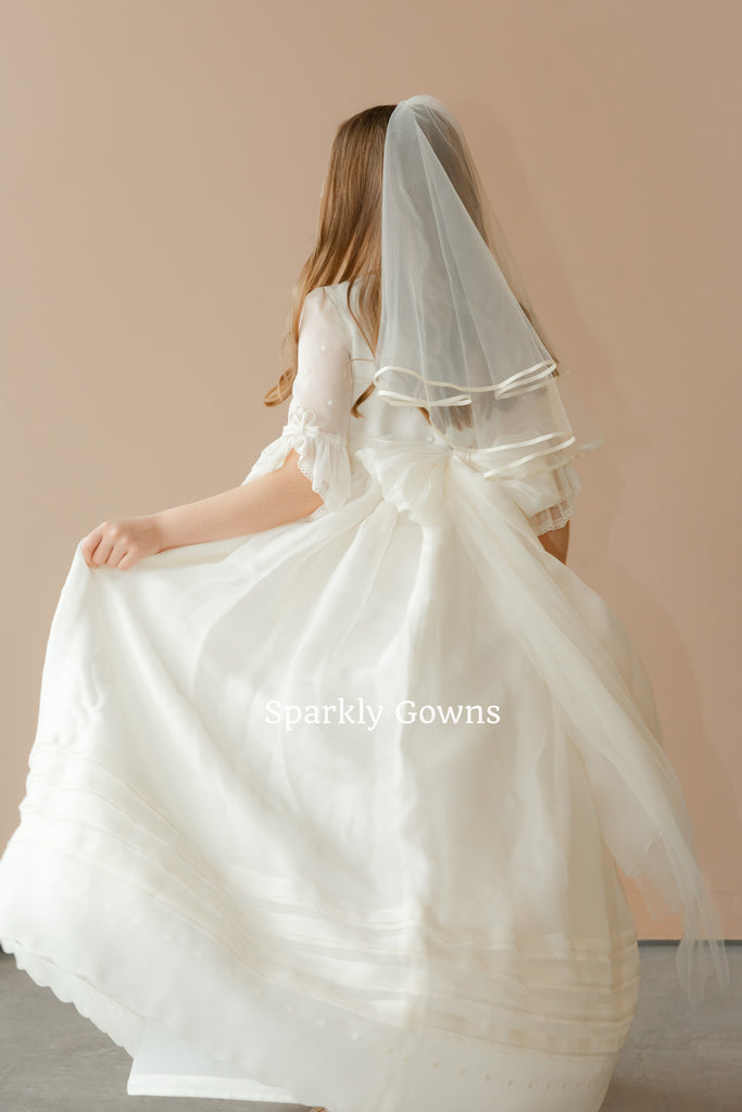 Two-Layers Communion Veil Cicle Cut with Ribbon Iris