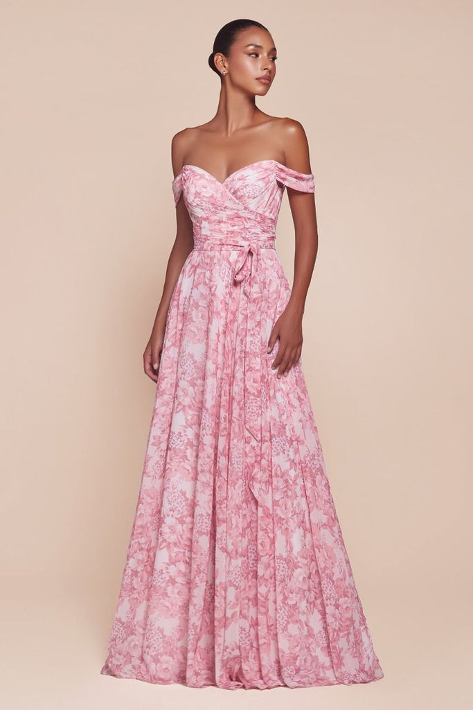 Off the Shoulder Floral Long Dress La Divine 7441