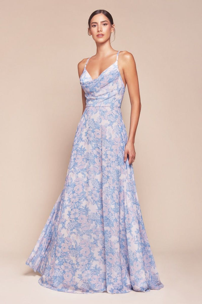 Floral Satin Long Dress 7444