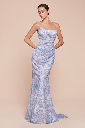 Strapless Floral Long Dress 7445