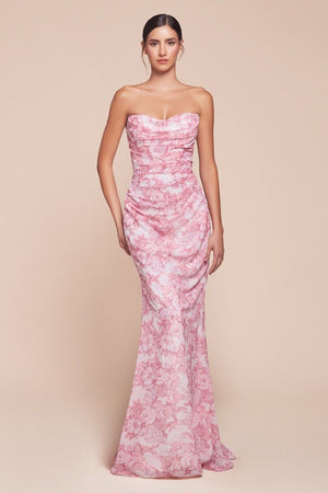 Strapless Floral Long Dress 7445