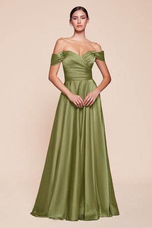 Off the Shoulder Satin Evening Dress 7493-B