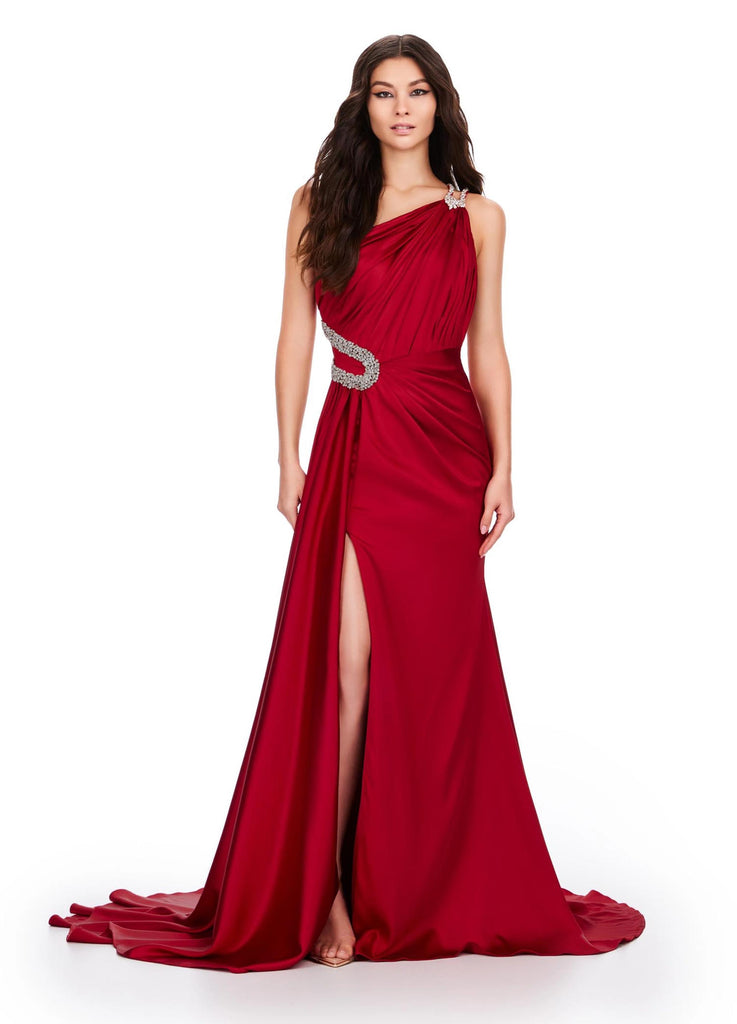 Ashley Lauren 11537 ON SALE RED SIZE 14 One Shoulder Draped Gown