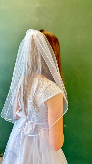 One-Layer Communion Veil with Ribbon Aster