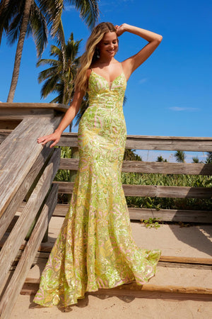 Tropical Flower Sequins  Nox Anabel Q1540 Prom Dress