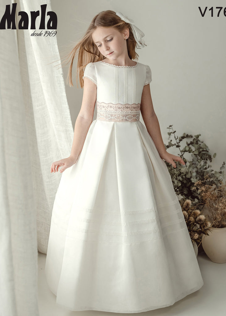 Short Sleeves Spanish Communion Gown Marla V176