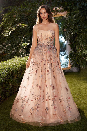 Andrea & Leo A1289 Floral Embroidered A-Line Dress