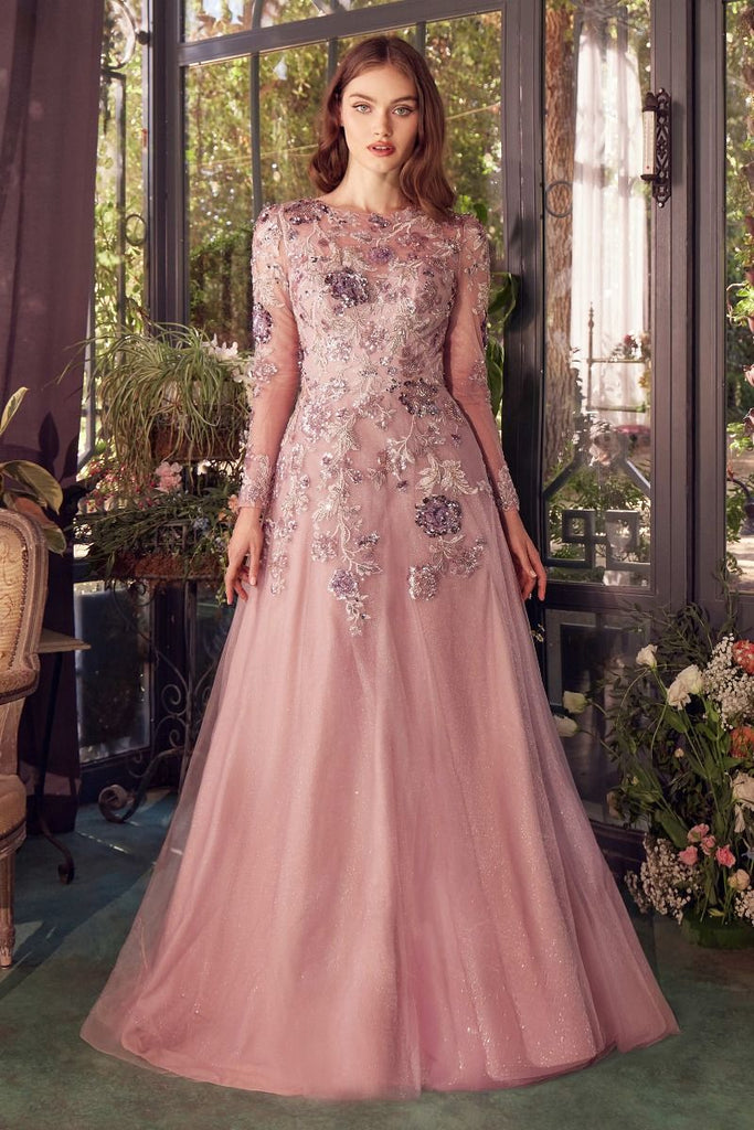 Andrea and Leo Couture A1356 Long Sleeves A-Line Gown